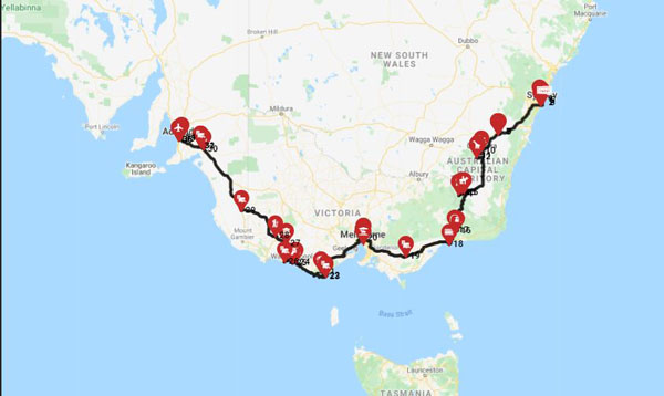 טיול בקרוואנים באוסטרליה - מסלול